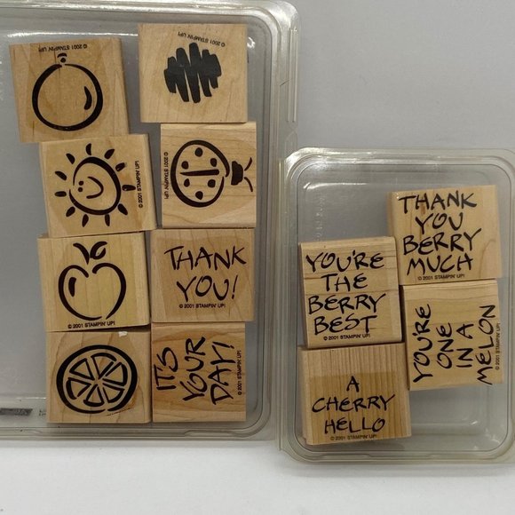 Fruity Phrases & Fanciful Favorites Wood Mounted Stampin' Up! Rubber Stamp Sets - Picture 1 of 4